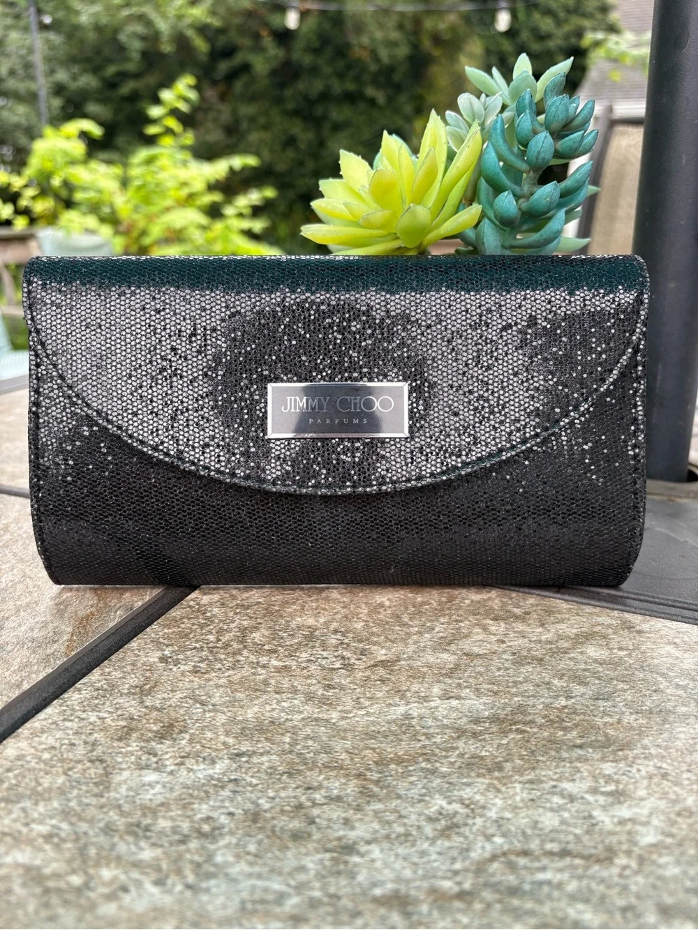 Jimmy Choo Black Sparkle Flap Clutch